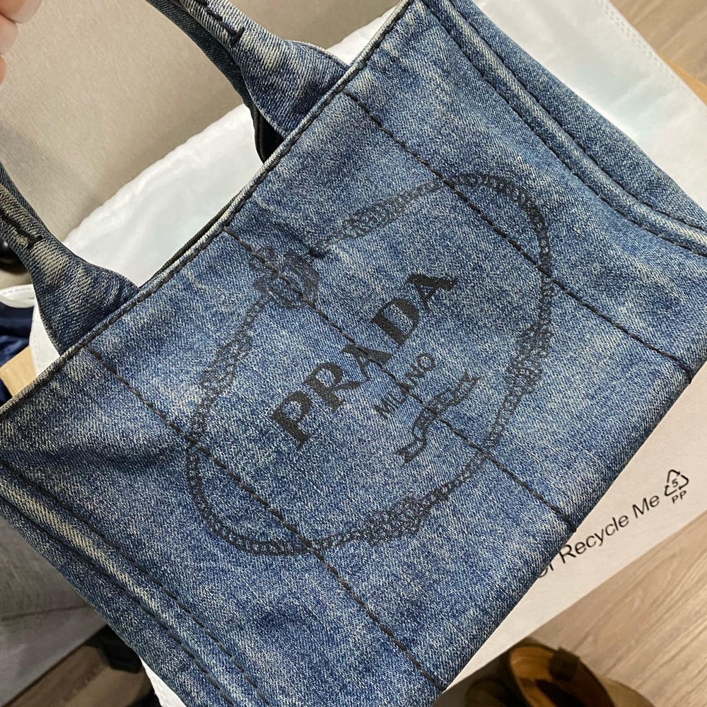 Prada Blue Denim Tote with Logo - Picture 3 of 13